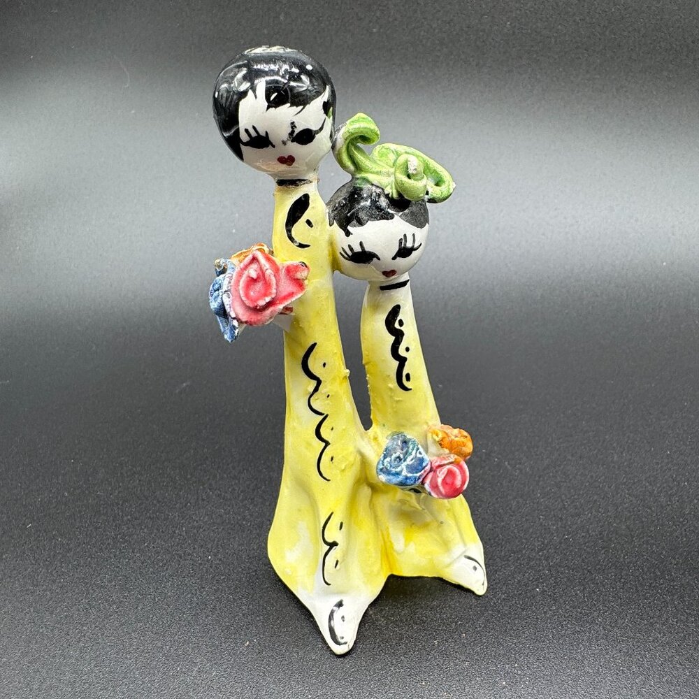 Vintage Ceramic Porcelain Figurine Mom and Daughter Hand Painted *read*